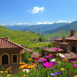 A scenic view of Kelardasht city in Iran, showcasing picturesque landscapes with rolling hills and lush greenery