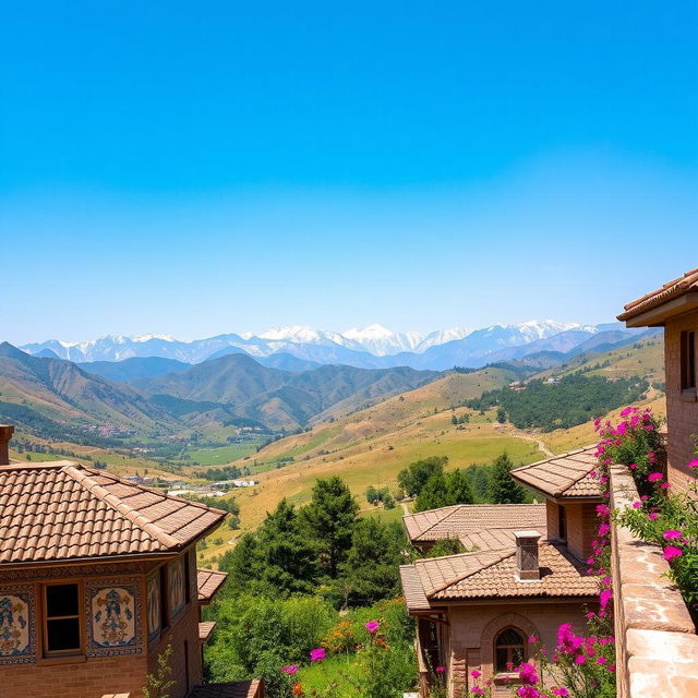 A scenic view of Kelardasht city in Iran, showcasing picturesque landscapes with rolling hills and lush greenery