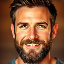 A portrait of a handsome man with a well-groomed beard, showcasing a confident smile