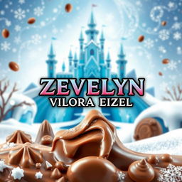 A whimsical and colorful scene featuring a delicious chocolate-themed design with the logo name 'ZEVELYN VILORA EIZEL' prominently displayed