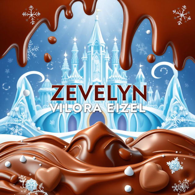 A whimsical and colorful scene featuring a delicious chocolate-themed design with the logo name 'ZEVELYN VILORA EIZEL' prominently displayed