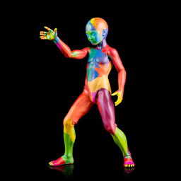 A figure with a fully colored body against a black background