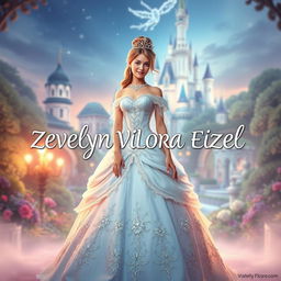 A beautiful princess standing gracefully, wearing an elegant gown adorned with intricate details and sparkling jewels