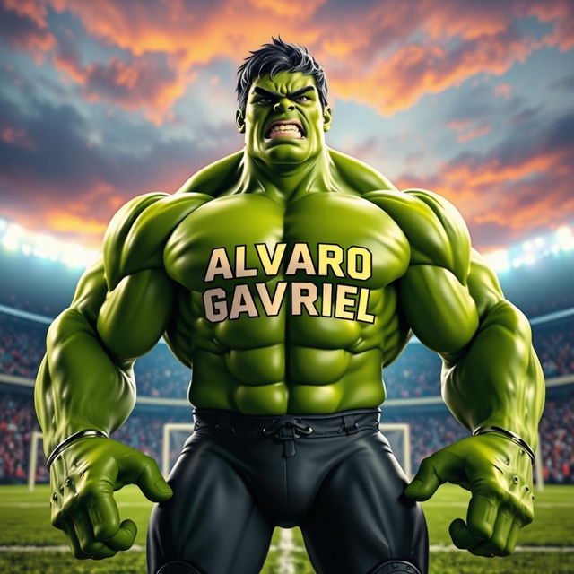 A powerful green giant resembling the Hulk, standing proudly in a dynamic pose