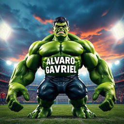 A powerful green giant resembling the Hulk, standing proudly in a dynamic pose