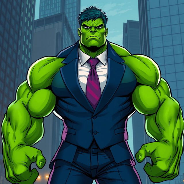 A stylized interpretation of the Incredible Hulk in a professional uniform, blending muscularity with sophistication