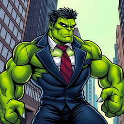 A stylized interpretation of the Incredible Hulk in a professional uniform, blending muscularity with sophistication