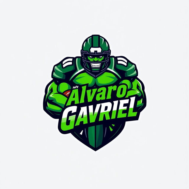 A vibrant logo design featuring a stylized Hulk character wearing a football uniform, showcasing bold green colors and muscular features