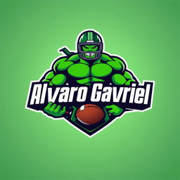 A vibrant logo design featuring a stylized Hulk character wearing a football uniform, showcasing bold green colors and muscular features