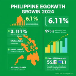 Create an infographic illustrating the Philippine economic growth in 2024 with key statistics presented visually