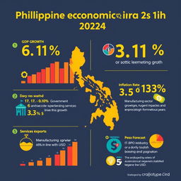 Create an infographic illustrating the Philippine economic growth in 2024 with key statistics presented visually