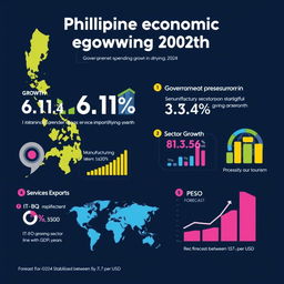 Create an infographic illustrating the Philippine economic growth in 2024 with key statistics presented visually