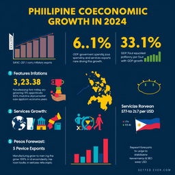 Create an infographic illustrating the Philippine economic growth in 2024 with key statistics presented visually