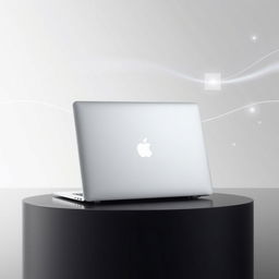 A minimalist and elegant Apple MacBook Pro wallpaper, featuring a sleek silver laptop with an illuminated Apple logo on the lid