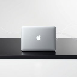 A minimalist and elegant Apple MacBook Pro wallpaper, featuring a sleek silver laptop with an illuminated Apple logo on the lid