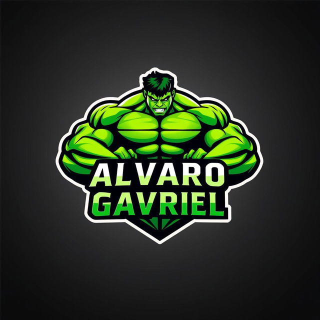 A logo design inspired by the character Hulk, featuring vibrant green tones and a powerful muscular silhouette