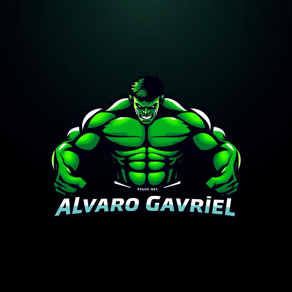 A logo design inspired by the character Hulk, featuring vibrant green tones and a powerful muscular silhouette