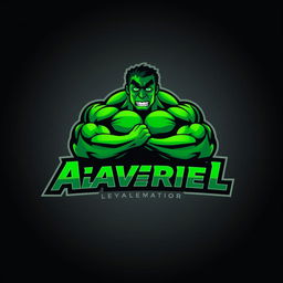 A logo design inspired by the character Hulk, featuring vibrant green tones and a powerful muscular silhouette