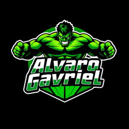 A logo design inspired by the character Hulk, featuring vibrant green tones and a powerful muscular silhouette