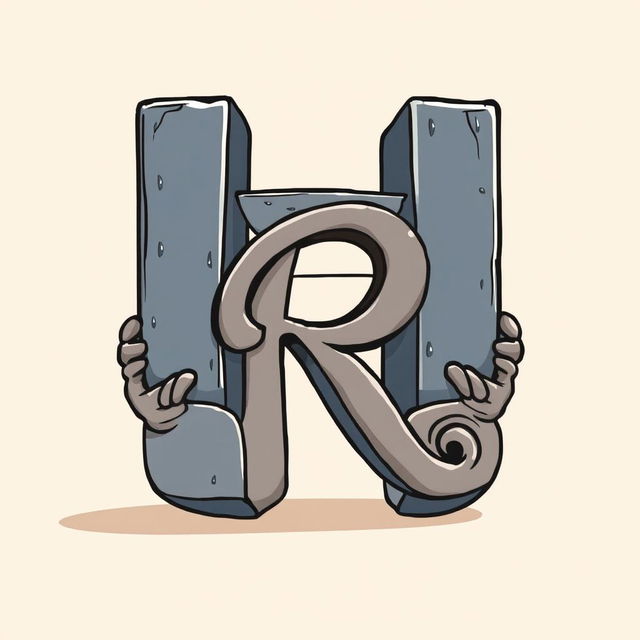 A stylized illustration of the letter 'H' creatively designed to be holding the bases of the letter 'R'