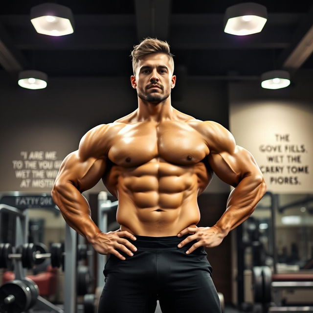 A muscular bodybuilder posing confidently in a gym setting