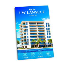 A vibrant and eye-catching real estate cover for a new property in Santos, SP