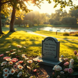 A serene and reflective scene depicting a tranquil landscape to honor a death anniversary