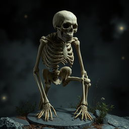 A stone skeleton, intricately detailed with natural cracks and textures that show its ancient origin