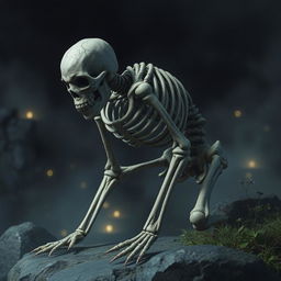 A stone skeleton, intricately detailed with natural cracks and textures that show its ancient origin