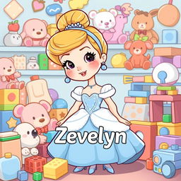 A cartoon-style illustration of Cinderella, reimagined with a playful and whimsical demeanor