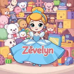 A cartoon-style illustration of Cinderella, reimagined with a playful and whimsical demeanor