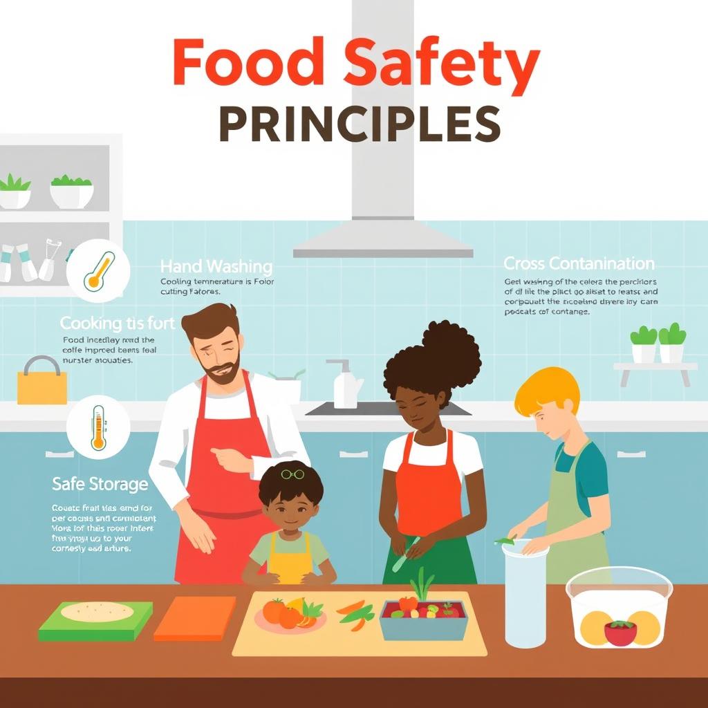 An educational infographic illustrating food safety principles