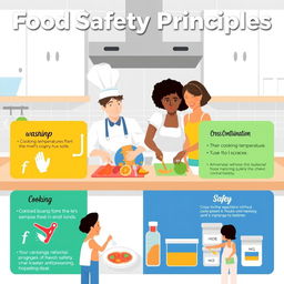 An educational infographic illustrating food safety principles