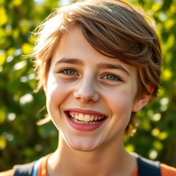A close-up portrait of a young adult with irregular teeth, showcasing a charming and genuine smile