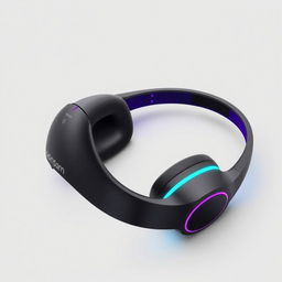 A futuristic design for wireless neckband headphones featuring a streamlined, ergonomic shape that sits comfortably around the neck