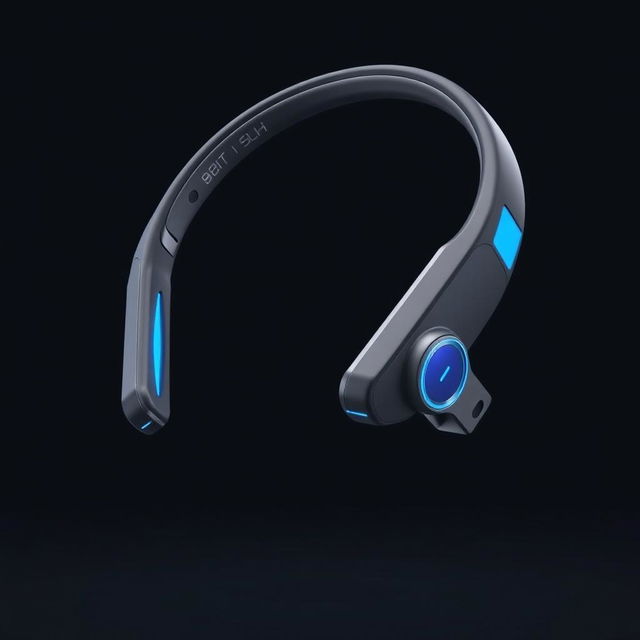 A futuristic design for wireless neckband earbuds, featuring an ergonomic neckband that seamlessly integrates with sleek, lightweight earbuds