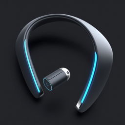 A futuristic design for wireless neckband earbuds, featuring an ergonomic neckband that seamlessly integrates with sleek, lightweight earbuds