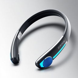 A futuristic design for wireless neckband earbuds, featuring an ergonomic neckband that seamlessly integrates with sleek, lightweight earbuds