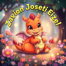 A whimsical cartoon baby dragon with vibrant colors, featuring big, friendly eyes and tiny wings
