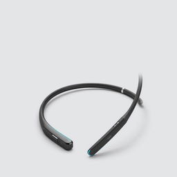 A futuristic design for slim wireless neckband earbuds featuring a lightweight and ultra-slim profile that contours elegantly around the neck