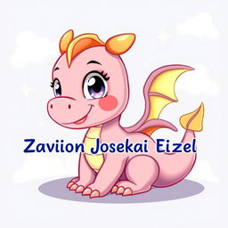 A cute and colorful cartoon illustration of a baby dragon, playful and whimsical, with large sparkling eyes and tiny wings
