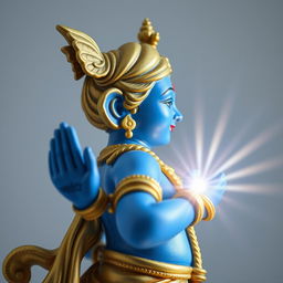 A blue Shree Krishna figure depicted from the side view, with a gentle smile and exquisite details