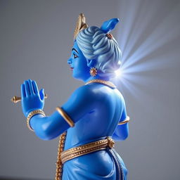 A blue Shree Krishna figure depicted from the side view, with a gentle smile and exquisite details
