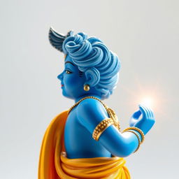 A blue Shree Krishna figure depicted from the side view, with a gentle smile and exquisite details