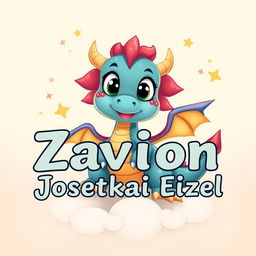 A vibrant cartoon baby dragon, colorful and cute, with large expressive eyes and vibrant scales