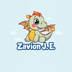A charming logo featuring a cartoon baby dragon, playfully styled, with large expressive eyes and colorful scales