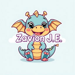 A charming logo featuring a cartoon baby dragon, playfully styled, with large expressive eyes and colorful scales