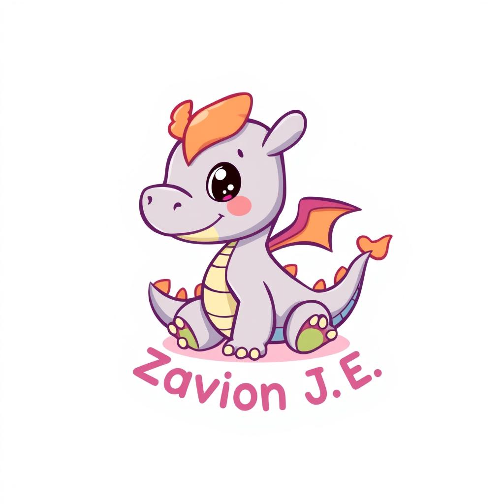 A cute cartoon logo featuring a baby dragon, characteristically colorful and playful