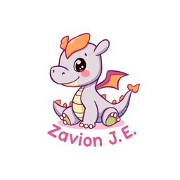 A cute cartoon logo featuring a baby dragon, characteristically colorful and playful