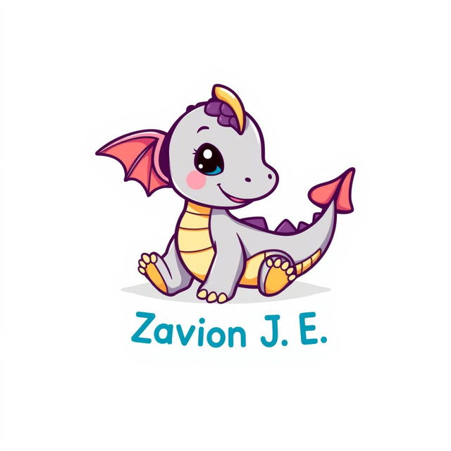 A cute cartoon logo featuring a baby dragon, characteristically colorful and playful